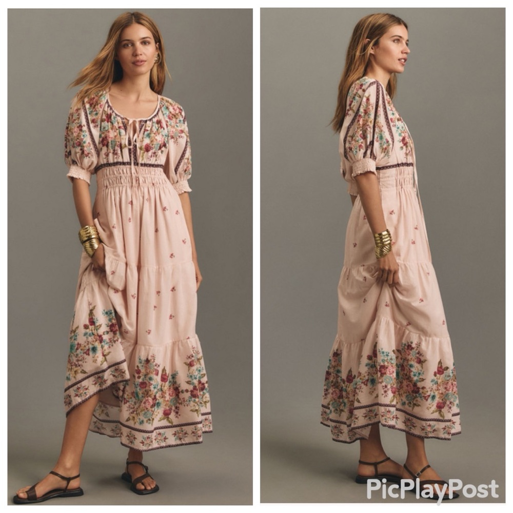 NWT Anthropologie Somerset Puff-Sleeve Maxi Dress